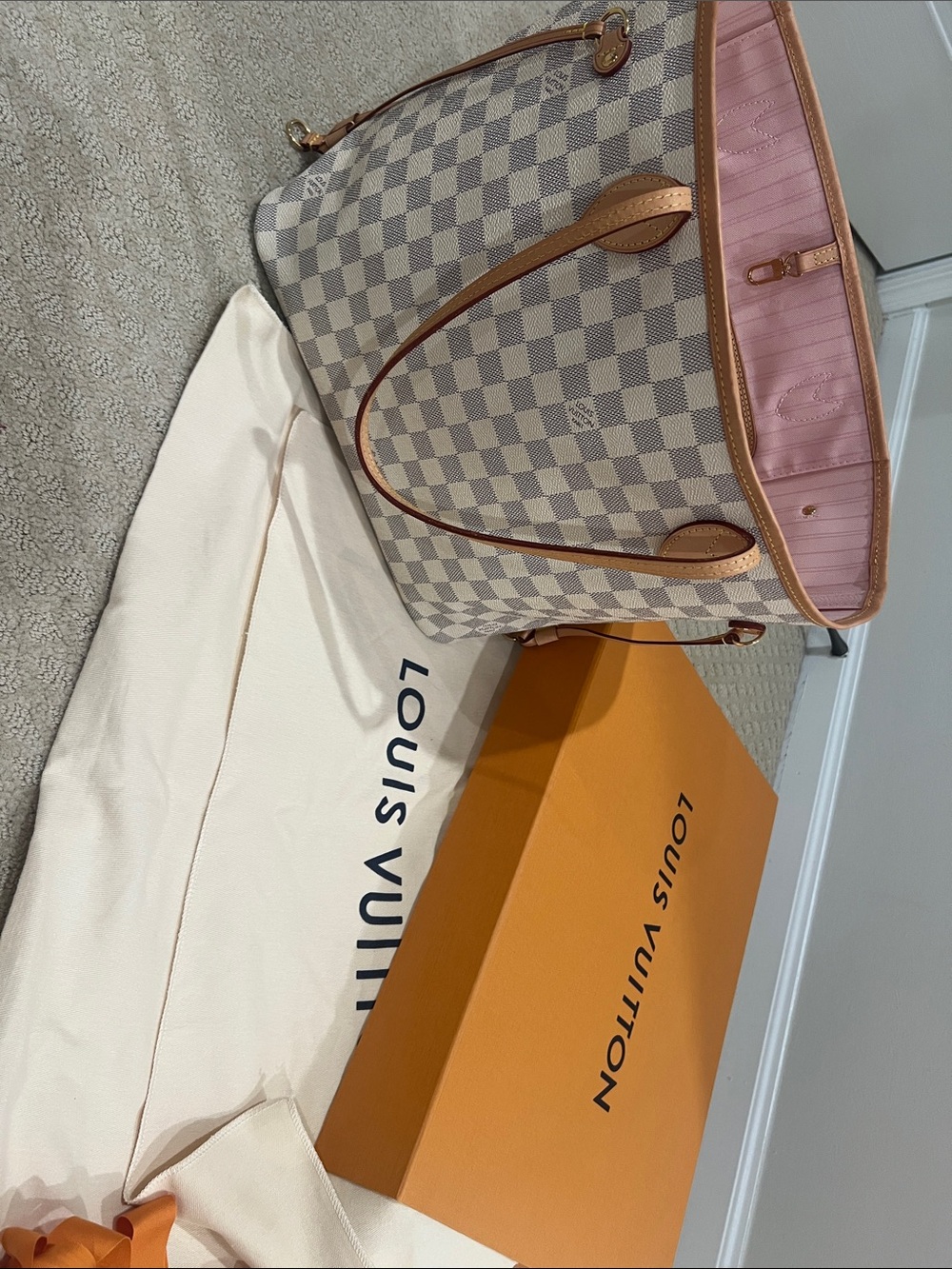 Louis Vuitton Damier Azur Tote with Pink Interior and Vachetta Trim